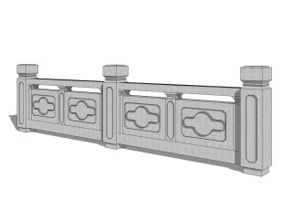 中式石材护栏免费su模型，栏杆skp模型下载