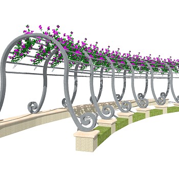 欧式铁艺廊架草图大师模型，铁艺廊架sketchup模型下载