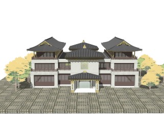 日式会所建筑SU模型，会所建筑SKB文件下载