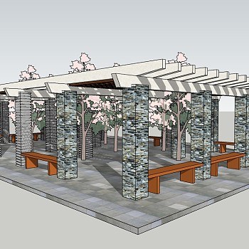 现代景观廊架草图大师模型，景观廊架sketchup模型下载