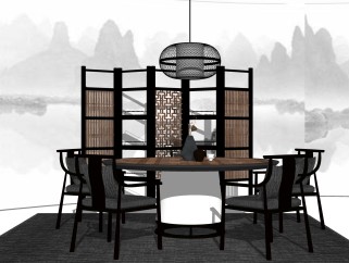 新中式茶室skp模型，茶室skb文件下载