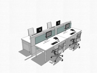 屏风办公桌草图大师模型，办工桌skp模型，办工桌su素材下载