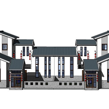 日式别墅外观草图大师模型，别墅外观sketchup模型免费下载