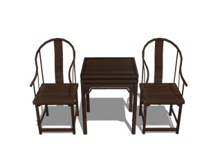中式桌椅组合sketchup模型，桌椅组合草图大师模型下载