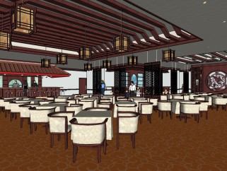 中式餐厅草图大师模型，中式餐厅sketchup模型下载