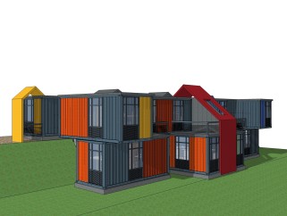 现代集装箱房屋su模型，集装箱房屋草图大师模型下载