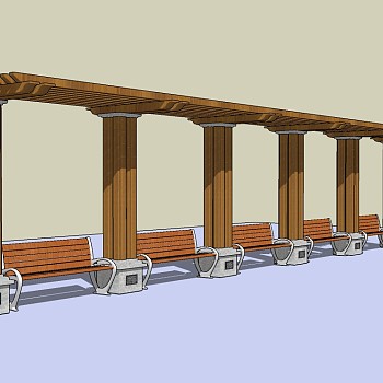 现代简约景观廊架草图大师模型，景观廊架sketchup模型下载