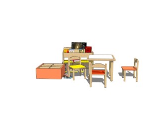 现代儿童桌椅su模型，儿童桌椅草图大师模型下载
