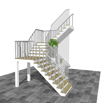 现代三跑楼梯草图大师模型，三跑楼梯sketchup模型免费下载