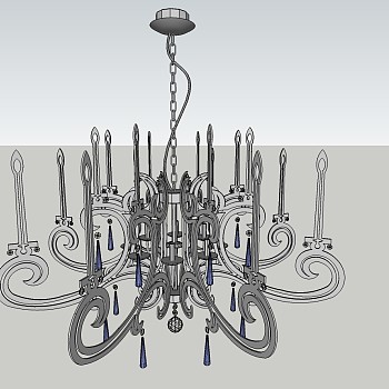 欧式金属多头吊灯草图大师模型，吊灯sketchup模型下载