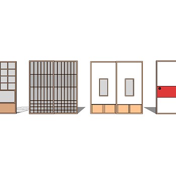日式滑动门SU模型下载，推拉门草图大师模型