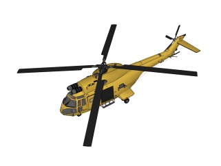 现代SA330美洲狮直升机草图大师模型下载，直升机su模型