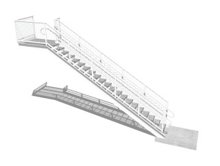 现代钢结构单跑楼梯草图大师模型，钢结构单跑楼梯sketchup模型免费下载