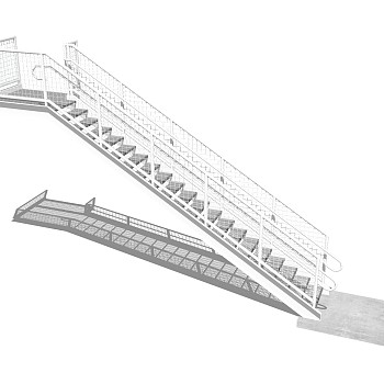 现代钢结构单跑楼梯草图大师模型，钢结构单跑楼梯sketchup模型免费下载