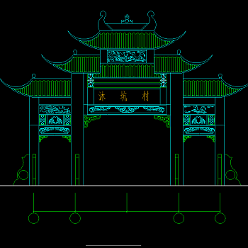 古典牌楼施工图，牌楼CAD建筑图纸下载