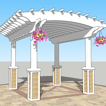 欧式廊架草图大师模型，廊架sketchup模型下载