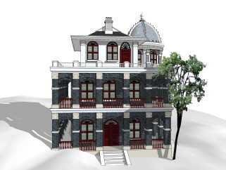 欧式别墅外观草图大师模型，别墅外观sketchup模型免费下载