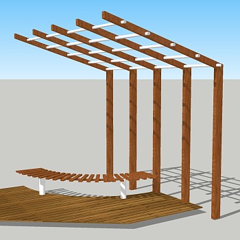 现代实木小廊架草图大师模型，实木小廊架sketchup模型下载