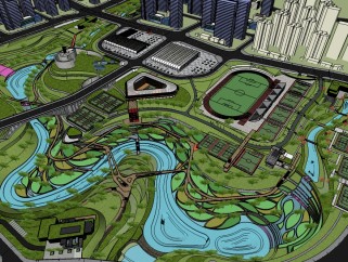 现代公园规划免费su模型下载、公园规划草图大师模型下载