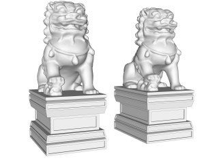 中式石狮子雕塑草图大师模型，雕塑sketchup模型下载