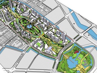现代城市交通规划设计草图大师模型，城市规划sketchup模型