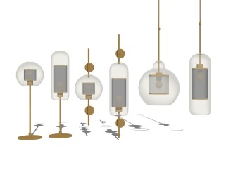 现代金属壁灯台灯组合su模型，灯具组合草图大师模型下载