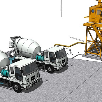 现代混泥土搅拌车草图大师模型，搅拌车sketchup模型下载