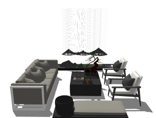 新中式沙发组合su模型 ，沙发茶几组合skp模型下载