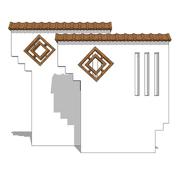 中式文化景观墙草图大师模型，文化景观墙sketchup模型下载