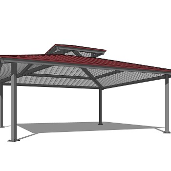 工业风金属雨棚草图大师模型，雨棚sketchup模型下载