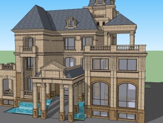 法式独栋别墅草图大师模型，别墅sketchup模型