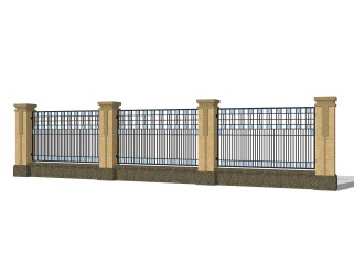 新中式围墙护栏免费su模型，栏杆skp模型下载