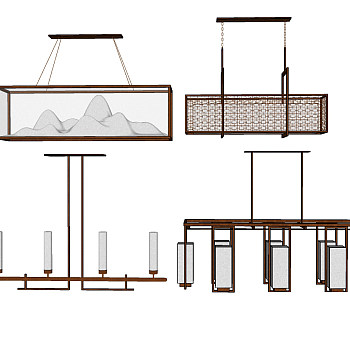 中式吊灯灯具组合草图大师模型，中式灯具组合sketchup模型下载