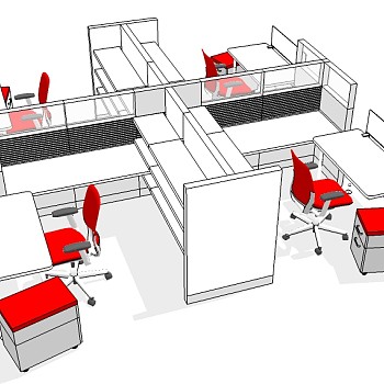 现代隔断办公桌草图大师模型，办公桌su模型下载