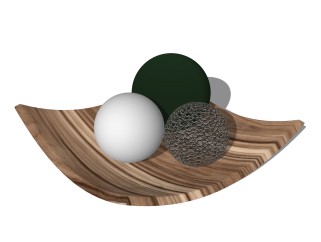 木托盘圆球摆件草图大师模型,现代装饰品su模型下载