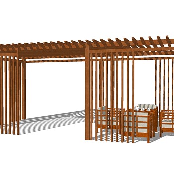 新中式实木廊架草图大师模型，实木廊架sketchup模型下载