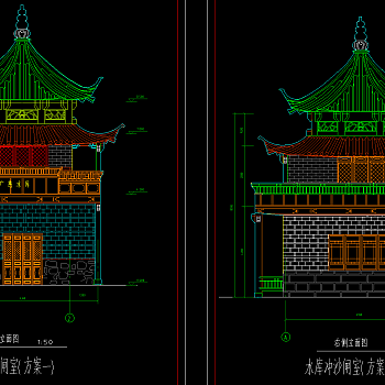 仿清式古建景观亭CAD施工图，景观亭CAD建筑图纸下载