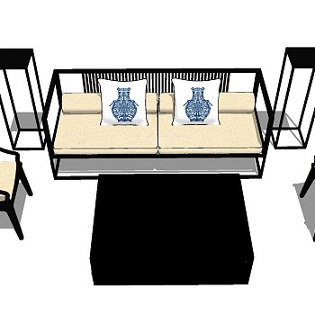 中式多人沙发草图大师模型，多人沙发sketchup模型下载