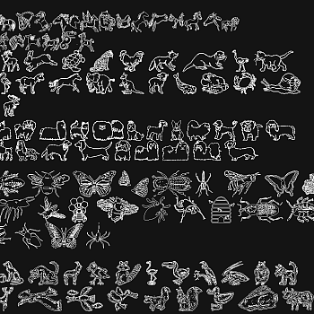 原创各种手绘动物卡通动物CAD图库，动物CAD图纸下载