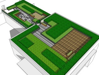 植物园办公楼屋顶花园景观su模型下载、办公楼景观草图大师模型下载
