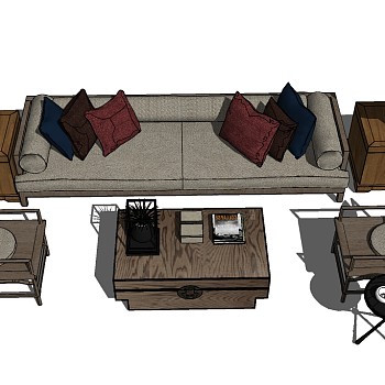 中式多人沙发草图大师模型，多人沙发sketchup模型下载