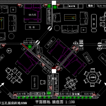 家具专卖店CAD施工图，家具店建筑装修图下载