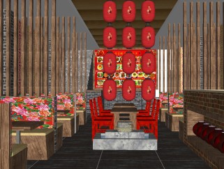 中式餐厅草图大师模型，餐厅su模型下载