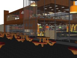 美式麦当劳快餐厅免费su模型，快餐店sketchup模型下载
