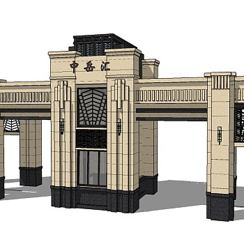 欧式入口大门草图大师模型下载，入口大门sketchup模型