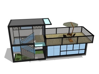 现代集装箱改造房间su模型，改造房草图大师模型下载