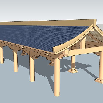 中式廊架草图大师模型，廊架sketchup模型下载