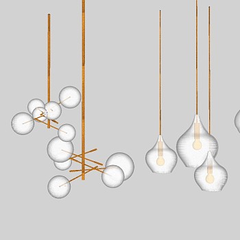 现代吊灯组合su模型，吊灯sketchup模型下载
