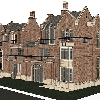 欧式连排别墅su模型方案下载，sketchup别墅草图大师模型