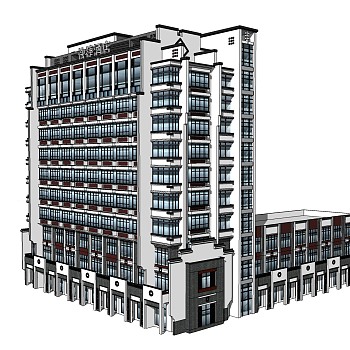 新中式徽派建筑草图大师模型，古建民俗sketchup模型免费下载